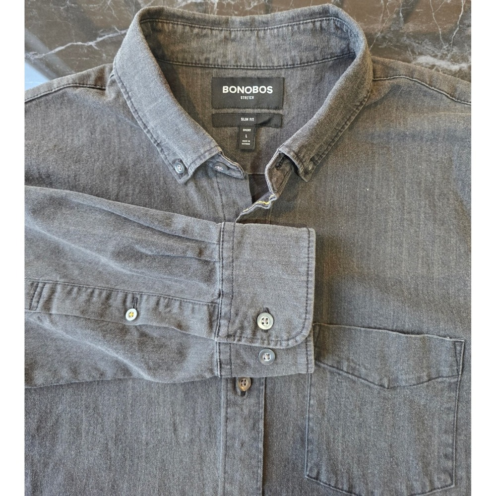 Bonobos‎ Mens Denim Shirt Button Down Long Sleeve Casual Large Black Pocket